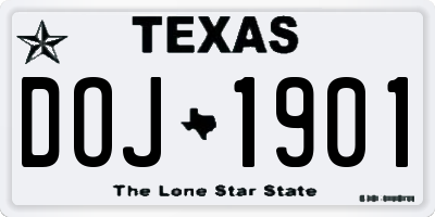 TX license plate DOJ1901