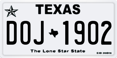 TX license plate DOJ1902