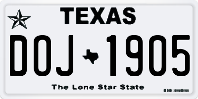 TX license plate DOJ1905