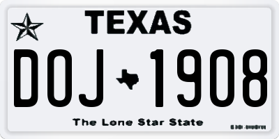 TX license plate DOJ1908