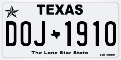 TX license plate DOJ1910