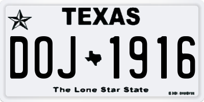 TX license plate DOJ1916