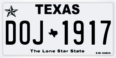 TX license plate DOJ1917