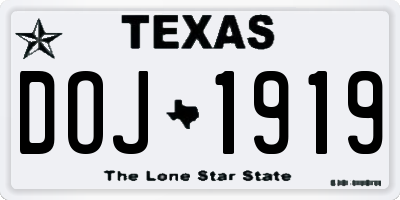 TX license plate DOJ1919