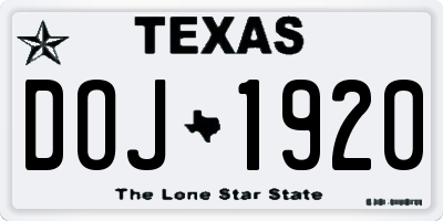 TX license plate DOJ1920