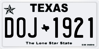 TX license plate DOJ1921