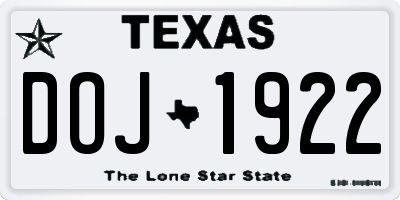 TX license plate DOJ1922