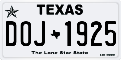 TX license plate DOJ1925