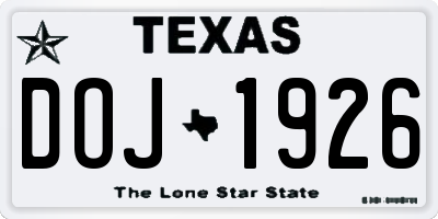 TX license plate DOJ1926