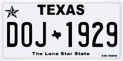 TX license plate DOJ1929