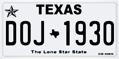TX license plate DOJ1930