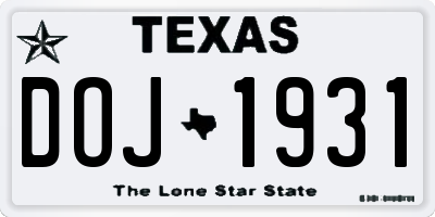 TX license plate DOJ1931