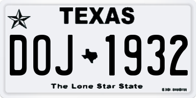 TX license plate DOJ1932