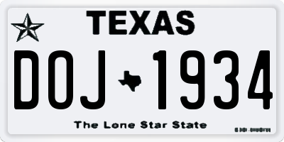 TX license plate DOJ1934