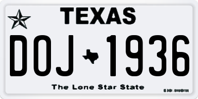 TX license plate DOJ1936