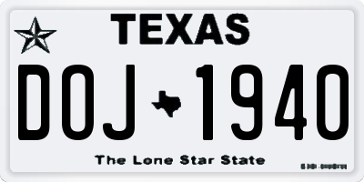 TX license plate DOJ1940