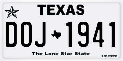 TX license plate DOJ1941