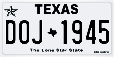 TX license plate DOJ1945