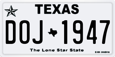 TX license plate DOJ1947