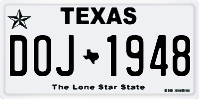 TX license plate DOJ1948
