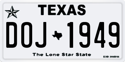 TX license plate DOJ1949