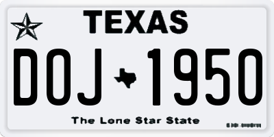 TX license plate DOJ1950
