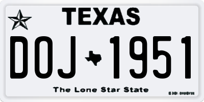 TX license plate DOJ1951