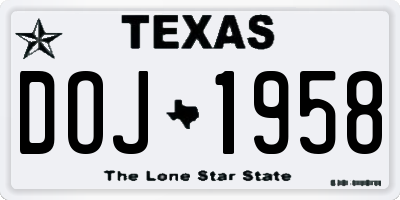 TX license plate DOJ1958