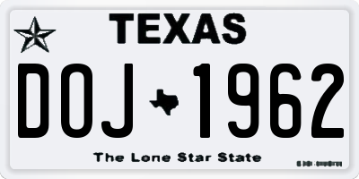 TX license plate DOJ1962