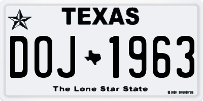 TX license plate DOJ1963