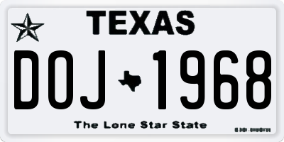 TX license plate DOJ1968