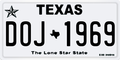 TX license plate DOJ1969