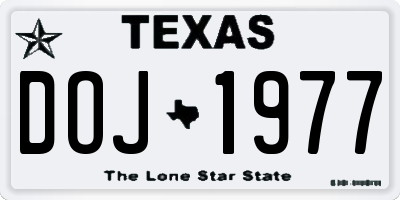 TX license plate DOJ1977