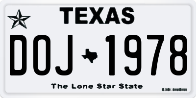 TX license plate DOJ1978