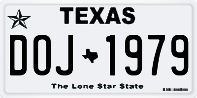 TX license plate DOJ1979
