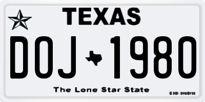 TX license plate DOJ1980