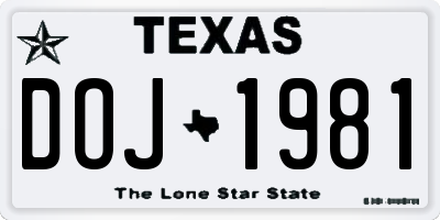 TX license plate DOJ1981