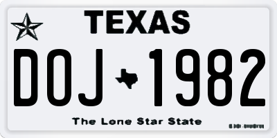TX license plate DOJ1982