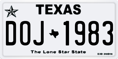 TX license plate DOJ1983