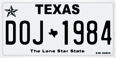 TX license plate DOJ1984