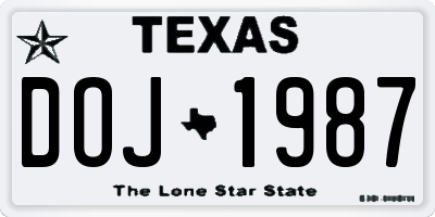 TX license plate DOJ1987