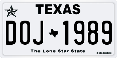 TX license plate DOJ1989
