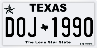 TX license plate DOJ1990