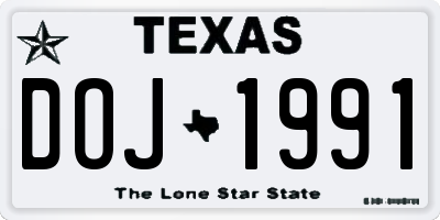 TX license plate DOJ1991
