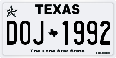 TX license plate DOJ1992
