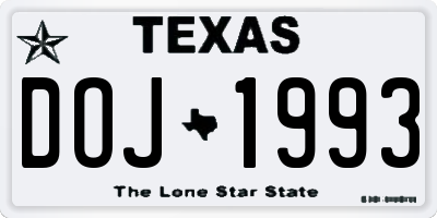 TX license plate DOJ1993