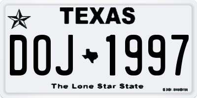 TX license plate DOJ1997