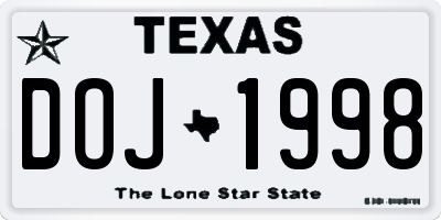 TX license plate DOJ1998