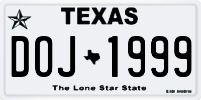 TX license plate DOJ1999