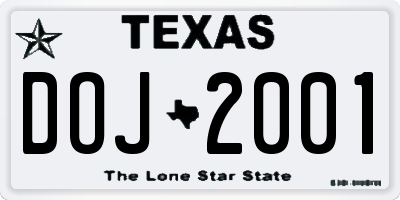 TX license plate DOJ2001